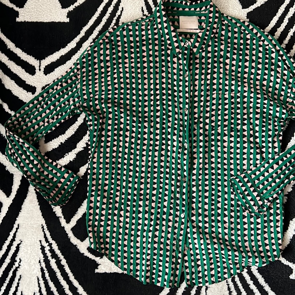Scotch and soda masion scotch green triangle geo print long sleeve button up